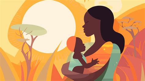 Ilustraciones Vectoriales Que Capturan El Cuidado De Una Madre Africana