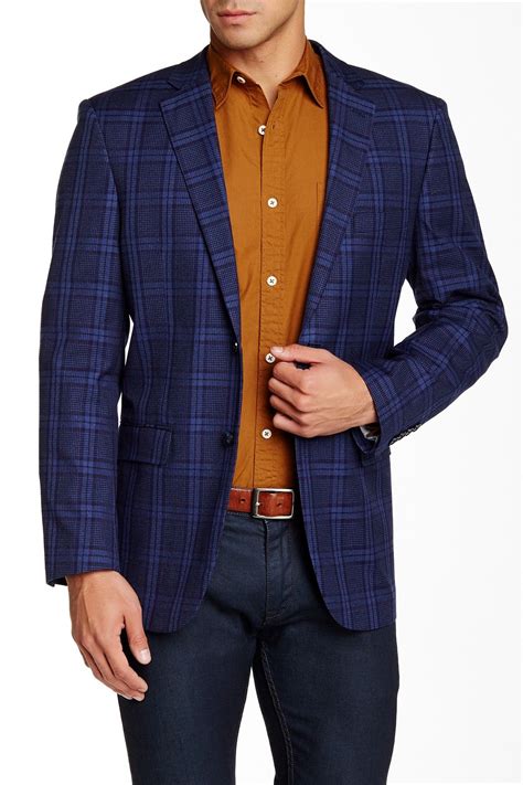 On Hautelook Perry Ellis Bright Blue Tartan Plaid Two Button Modern Fit Sport Coat Blue