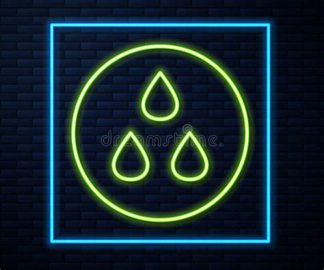 Glowing Neon Line Water Drop Icon Isolated On Brick Wall Background