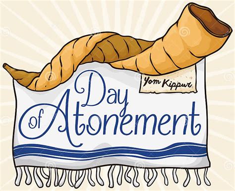 Shofar Horn Scroll And Tallit For Jewish Day Of Atonement Vector