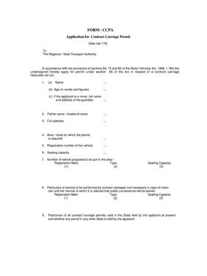 Application For A Permit In Respect Of A Contract Carriage Tamil Nadu