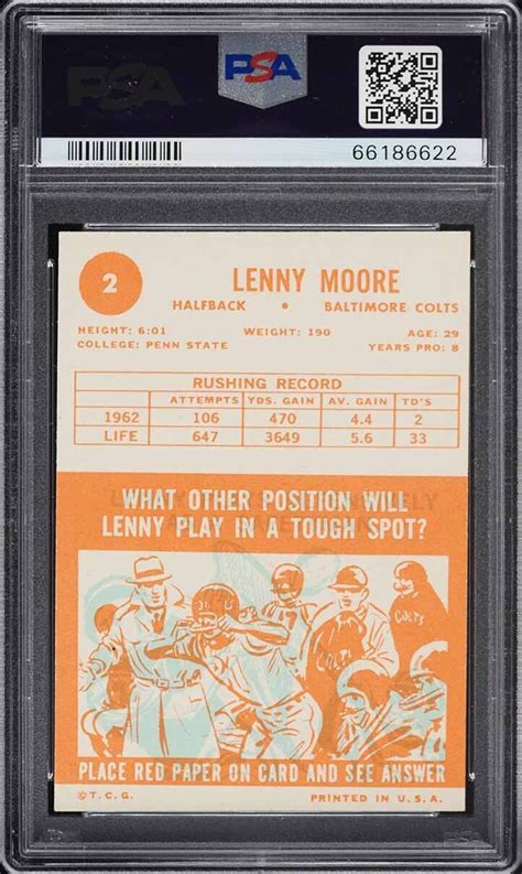 1963 Topps FB Card 2 Lenny Moore Baltimore Colts HOF PSA 7 NRMT EBay