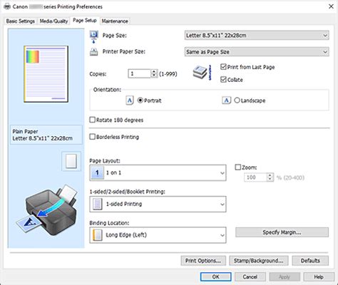 Canon Inkjet Manuals G Series Page Setup Tab Description