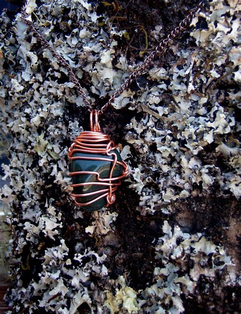 Bloodstone Pendant Copper Wire Wrapped Chain Necklace Etsy