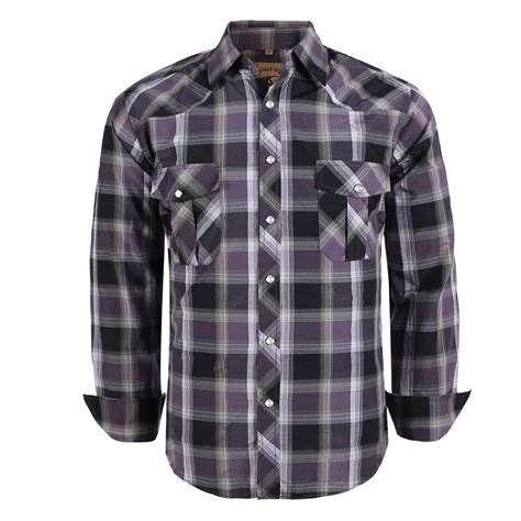 Coevals Club Mens Western Cowboy Long Sleeve Pearl Snap Plaid Work Shirts Purple Black 01 3x