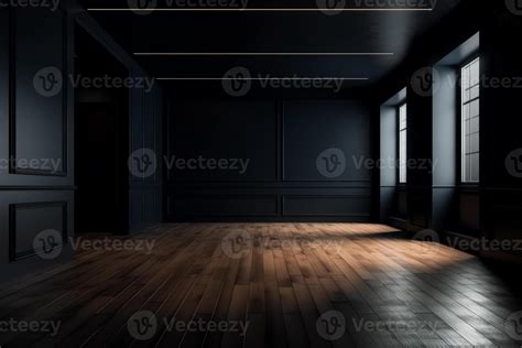 Empty Room With Black Wall Background Wooden Floor Living Room 3d