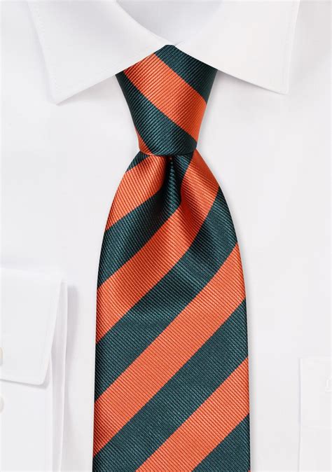 Hunter Green And Orange Striped Tie Repp Striped Necktie In Dark