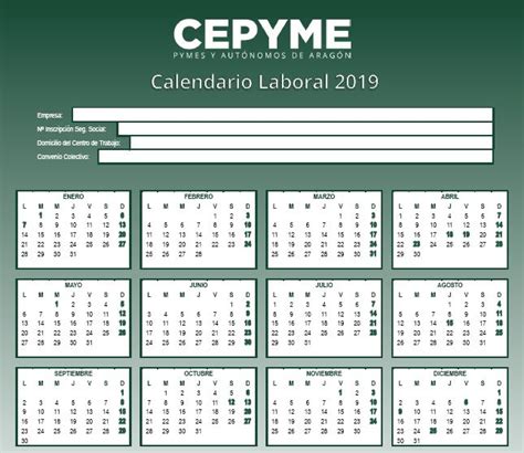 Calendario Laboral Descargable Cepyme Arag N