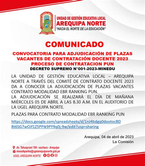 Comunicado N Convocatoria Para Adjudicaci N De Plazas