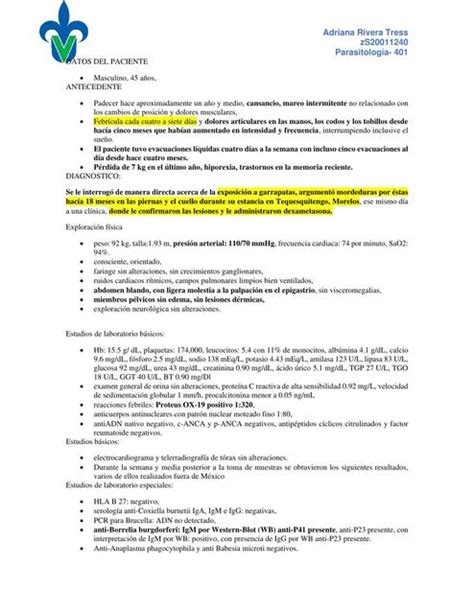 Caso Clínico 7 Enfermedad De Lyme Adriana Rivera Udocz