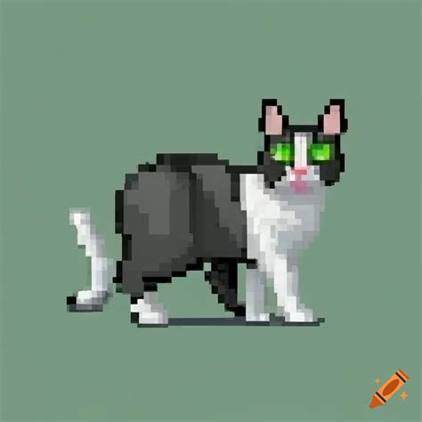 Pixel Art Of A Black And White Cat With Green Eyes On Craiyon