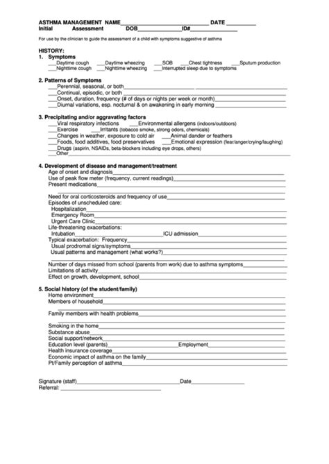 Asthma Management Initial Assessment Form Printable Pdf Download