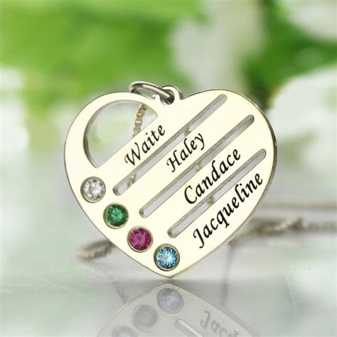 Personalized Mother S Heart Necklace With 4 Birthstones And Names