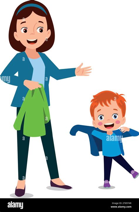 Cute Boy Dressing Up With His Mother Stock Vector Image And Art Alamy