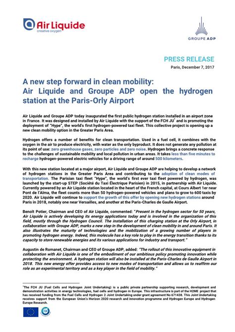 Air Liquide And Groupe ADP Open The Hydrogen Station At The Paris Orly