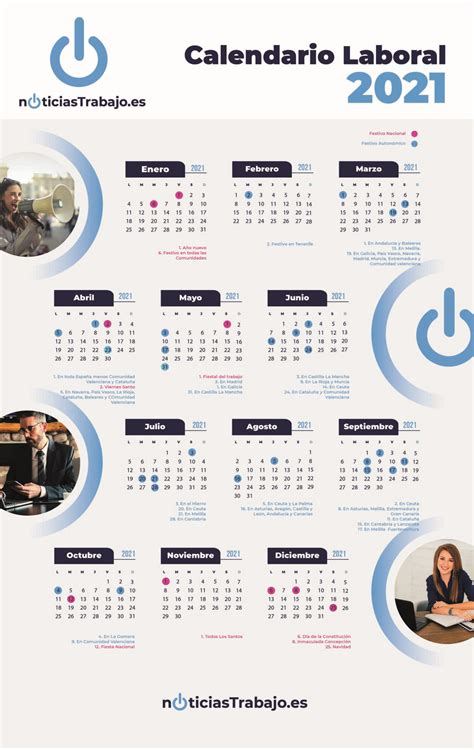 Calendario Laboral 2021 Con Días Festivos Y Puentes