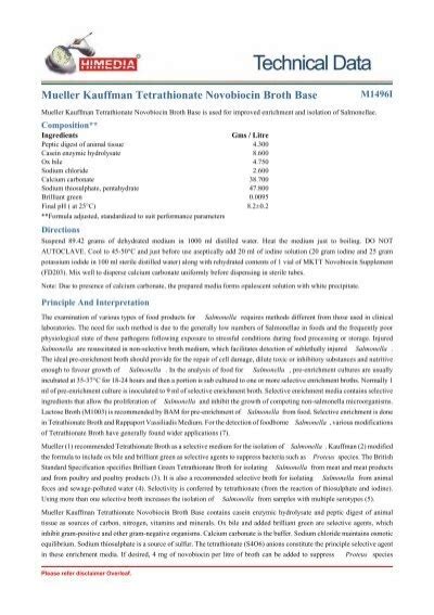 Mueller Kauffman Tetrathionate Novobiocin Broth Base Himedia