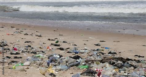 Surf Trash Pollution Sandy Beach Accra Ghana Africa West Africa