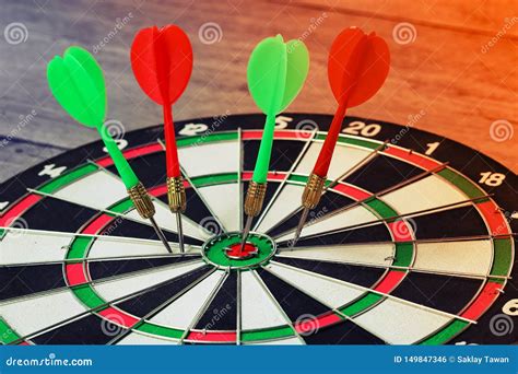 Darts Red And Dart Blue Embroidered On Dartboard Stock Photo Image Of