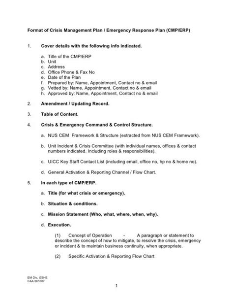 Sample Emergency Action Plan Template Business