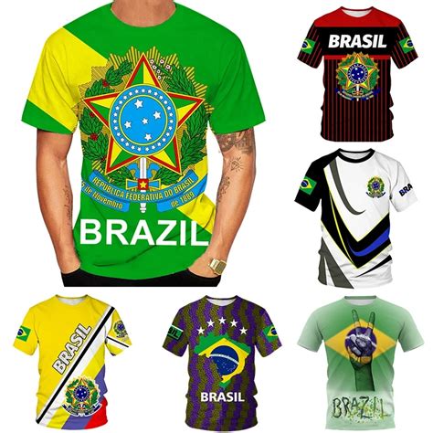 Men S Brasil Bandeira Gr Fico Camiseta D Print Brasil Futebol T Shirt