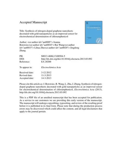 PDF Synthesis Of Nitrogen Doped Graphene Nanosheets Decorated With