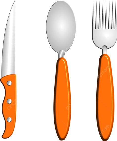 Utensilios De Cocina Cuchillo Cuchara Y Tenedor Con Asas Naranjas PNG