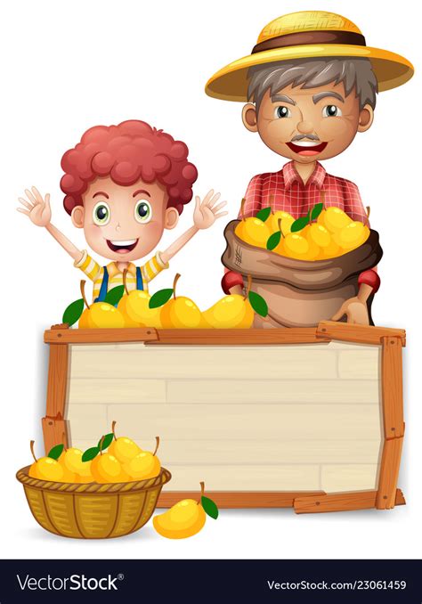 Farmer With Mango Wooden Banner Royalty Free Vector Image