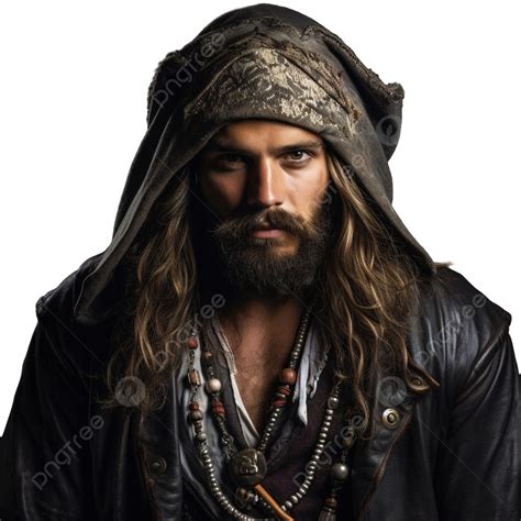 Handsome With A Beard Dressed Up Like Dangerous Pirate For Halloween