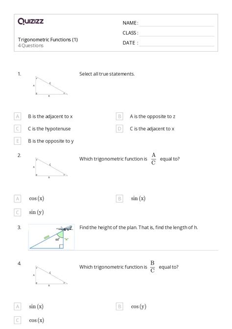 50 Trigonometric Functions Worksheets For 10th Class On Quizizz Free