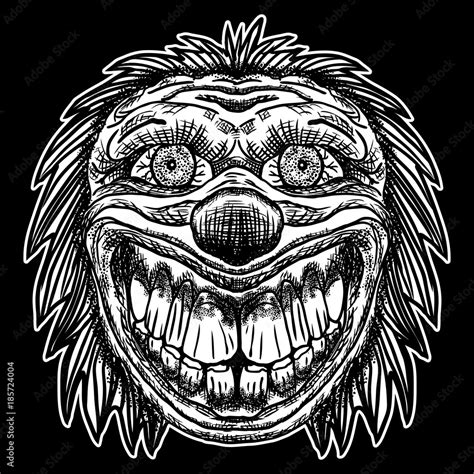 Evil Scary Clown Monster With Big Nose And Sharp Teeth Blackwork Adult