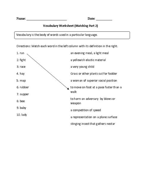 Matching Vocabulary Worksheets Part 2 Vocabulary Worksheets