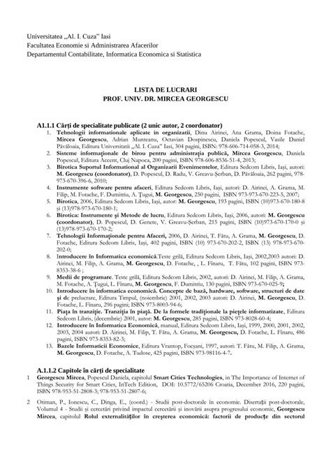 PDF LISTA DE LUCRARI PROF UNIV DR MIRCEA GEORGESCU LISTA DE