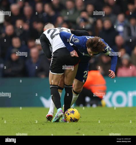 London UK 14th Jan 2024 Saša Lukić of Fulham and Ben Chilwell of