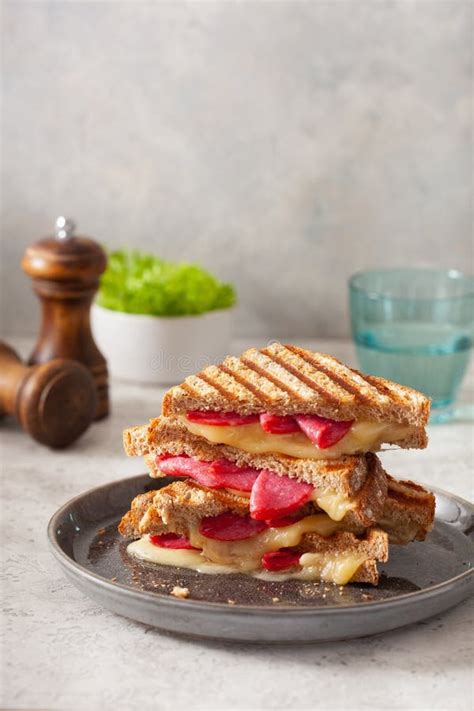 Grilled Salami and Cheese Sandwich Stock Image - Image of cheese ...