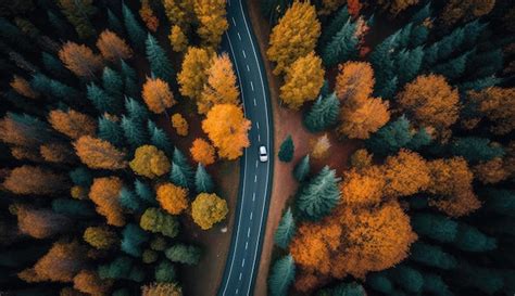 Premium Ai Image Aerial Top View Of Asphalt Road Through Autumn