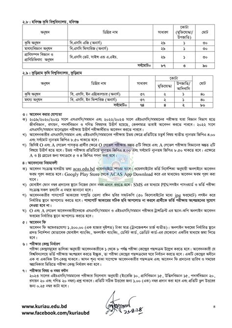 Undergraduate Admission Information Kurigram Agricultural University