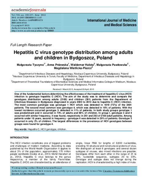 Pdf Hepatitis C Virus Genotype Distribution Among Intravenous Drug