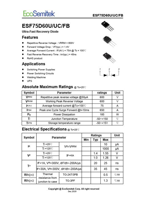 Esf D Uc Datasheet Pdf Ultra Fast Recovery Diode