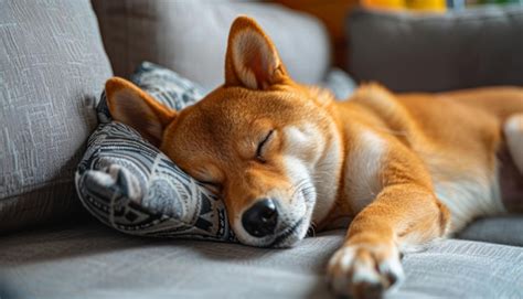 sleeping shiba inu   gray couch premium ai generated image