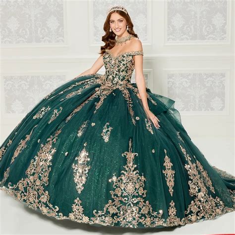 Metallic Embroidered Glitter Tulle Quinceañera Dress Pr30112