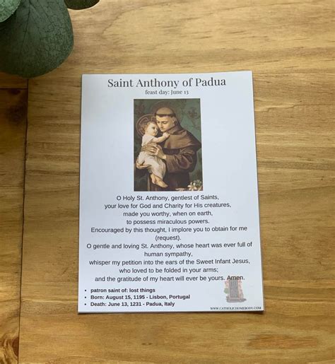 St Anthony Prayer Card Catholic Homebody