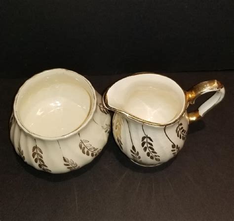 Vtg Sadler Gold Leaf Vine Handpainted Creamer And Sugar Bowl Set Made