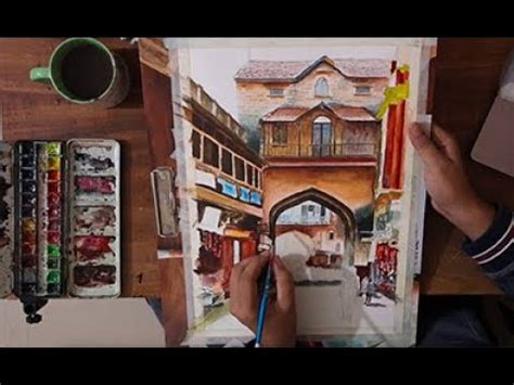 Watercolor Painting Of Old City Architecture Cityscape By Pravin