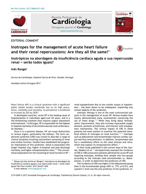 Pdf Inotropes For The Management Of Acute Heart Failure And Their