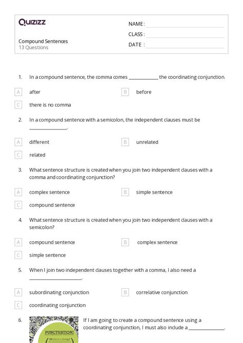 Sentences Worksheets For Th Grade On Quizizz Free Printable