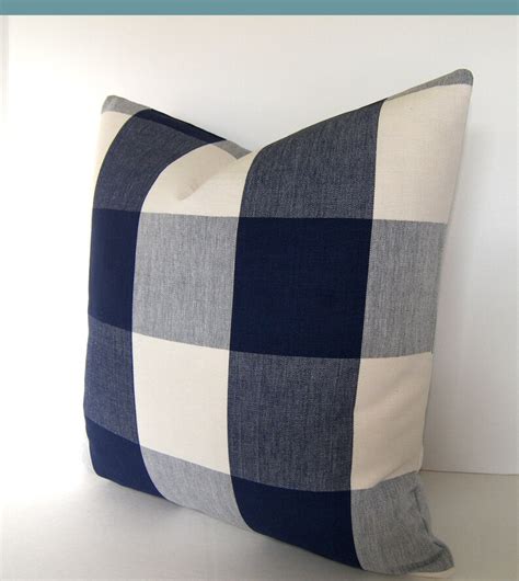 Both Sides Navy Blue Ivory Buffalo Check Pillow Plaid Etsy