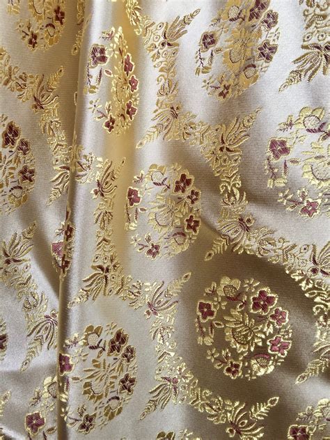 Nadia Gold Floral Brocade Chinese Satin Fabric By The Yard Etsy