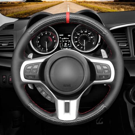 PU Carbon Fiber Leather Car Steering Wheel Cover For Mitsubishi Lancer