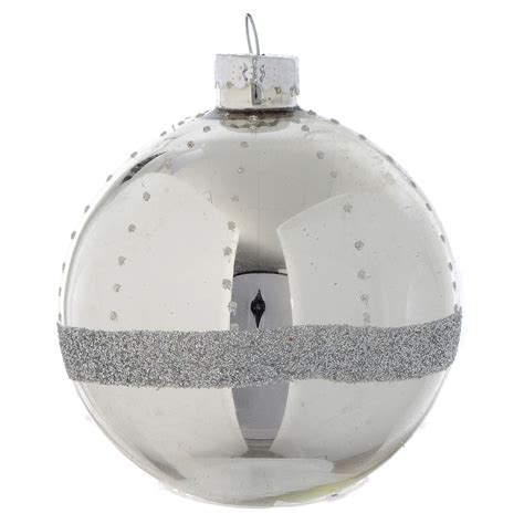 Glass Bauble Silver With Glitter 70mm Diameter Online Sales On Uk